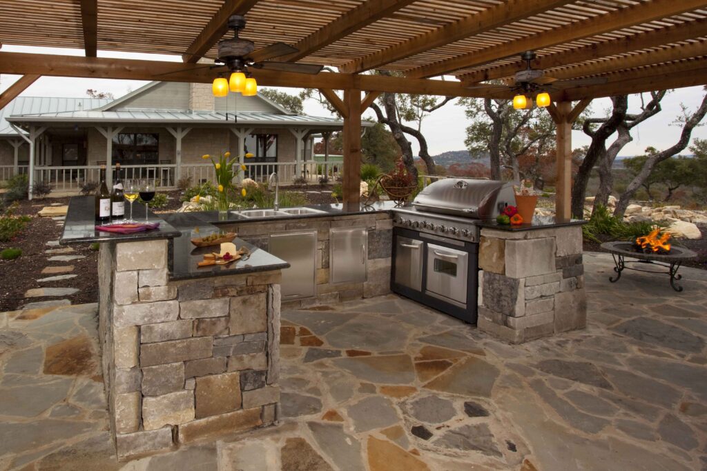 outdoor kitchen with arrangements